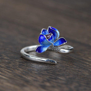 Bague ouverte fleur de Lotus en argent Sterling 925