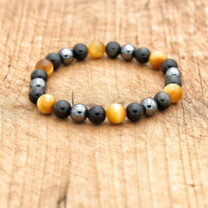 Bracelet «Protection, Confiance et Vitalité» en Oeil de tigre (couleur), Obsidienne noire et Hématite