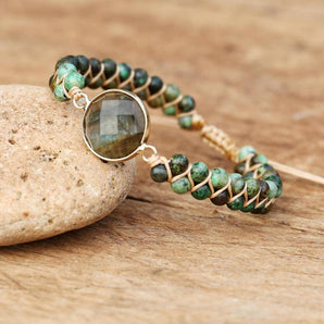 Bracelet ajustable en pierres de Labradorite