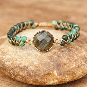 Bracelet ajustable en pierres de Labradorite