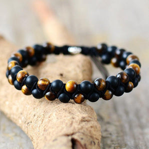 Bracelet d’énergie en Onyx noir mat et Œil de tigre