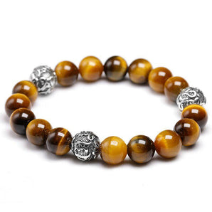 Bracelet en Œil de tigre naturel et 3 perles cylindriques gravées « Om Mani Padme Hum »