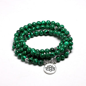 Bracelet mala tibétain  en pierres de malachite