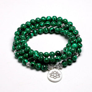 Bracelet mala tibétain  en pierres de malachite