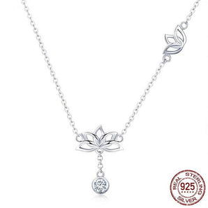 Collier Fleur de Lotus en argent sterling avec pendentif et strass