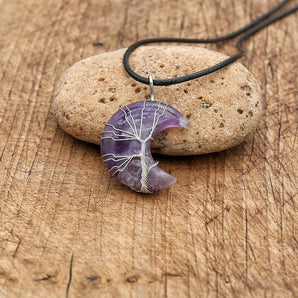 Collier pendentif Arbre de vie en forme de lune