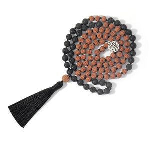 Mala 108 perles en graines de Rudraksha et Pierres de Lave