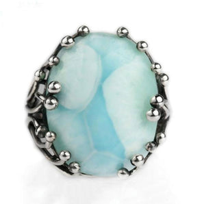 Bague ajustable en pierre de Larimar véritable