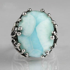 Bague ajustable en pierre de Larimar véritable