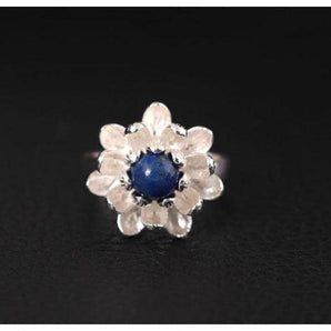 Bague Lotus et Lapis Lazuli en Argent 925