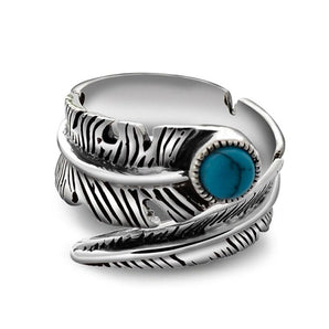 Bague plume en argent Sterling 925  et turquoise