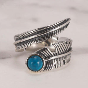 Bague plume en argent Sterling 925  et turquoise