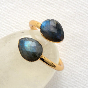 Bague réglable deux pierres en Labradorites