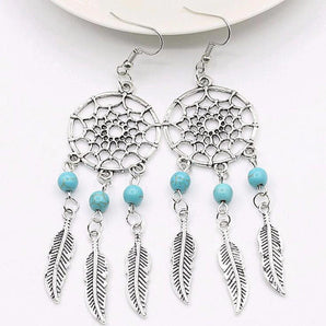 Boucles d'oreilles  Boheme à plume attrape rêve