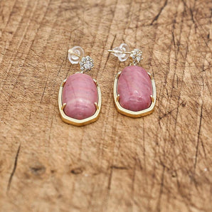 Boucles d’oreilles dorées en Rhodonite et strass