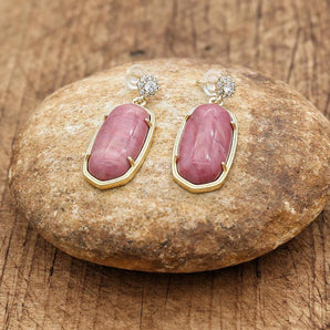 Boucles d’oreilles dorées en Rhodonite et strass