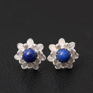 Boucles d'oreilles Lotus et Lapis Lazuli en argent 925