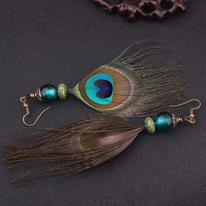 Boucles d'oreilles plumes de paon