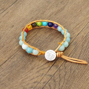 Bracelet «Amour et tendresse» des 7 chakras et Amazonite