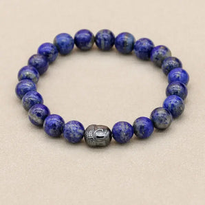 Bracelet « anti-stress » en Lapis Lazuli et tête de Bouddha en Hématite