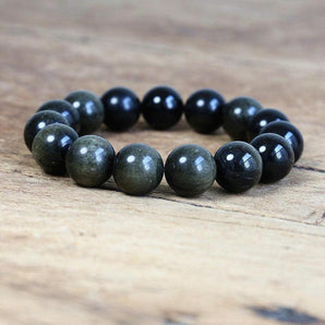 Bracelet en obsidienne noire dorée