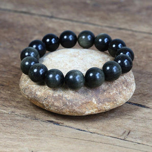 Bracelet en obsidienne noire dorée