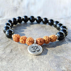 Bracelet en Onyx et perles de Rudraksha véritables