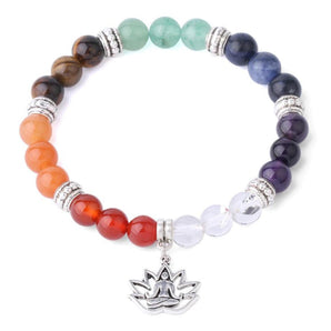 Bracelet «énergie positive» des 7 chakras et Fleur de Lotus