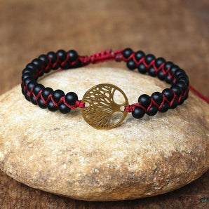 Bracelet « Mission de Vie  » en pierres d'Onyx noir mat et Arbre de vie