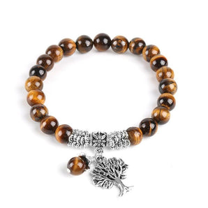 Bracelet Œil de tigre brun et Arbre de vie