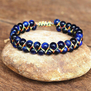 Bracelet Shamballa en Œil de tigre bleu naturel