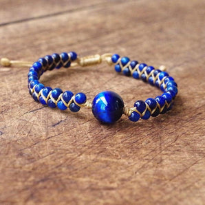 Bracelet Shamballa «Le protecteur» en Œil de tigre bleu