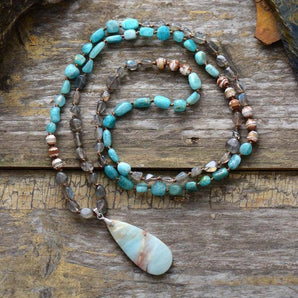 Collier «Confiance Extrême» en Labradorite, Onyx et Amazonite