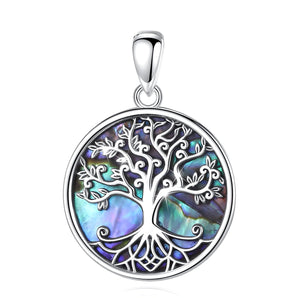 Collier pendentif Arbre de vie en argent Sterling 925 et fond en coquillage d'ormeau