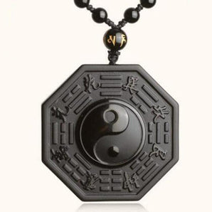 Collier Pendentif BAGUA en Obsidienne noire véritable