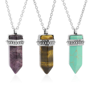 Collier pendentif hexagonal en pierre