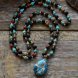 Collier «Renforcement et Joie» en Labradorite, Onyx et Amazonite