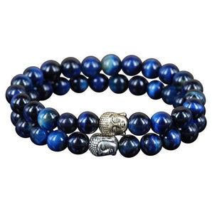 Ensemble de 2 bracelets en pierres d'Œil de tigre bleu