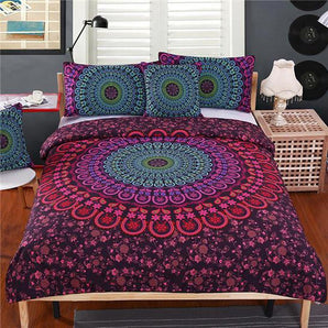 Housse de couette, housse de coussin et ses 2 taies d’oreiller Mandala