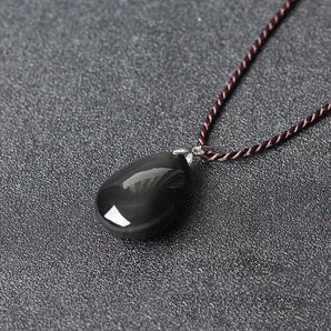 Pendentif goutte d'eau en obsidienne noire