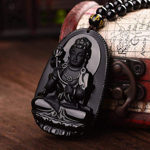 Pendentif Mahasthamaprapta Bodhisattva Bouddha en Obsidienne noire