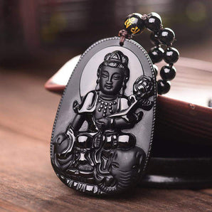 Pendentif Samantabhadra Bouddha en obsidienne noire