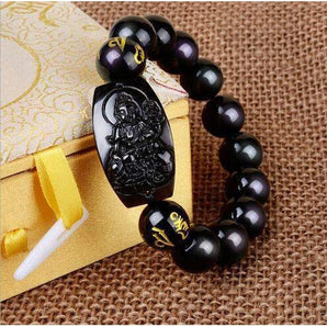 Vitalité et Energie - Bracelet Bouddha en obsidienne noire