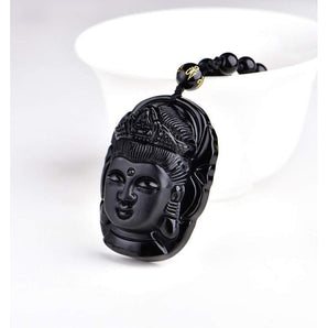 VITALITÉ - Pendentif de Bouddha en Obsidienne Noire Volcanique Naturel