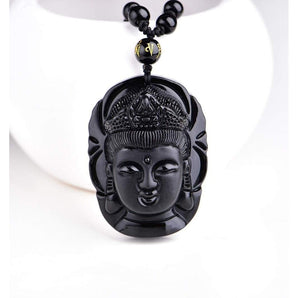 VITALITÉ - Pendentif de Bouddha en Obsidienne Noire Volcanique Naturel